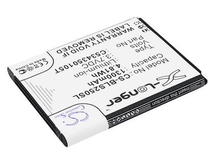 3.7V, 1300mAh, Li-ion Battery fits Blu, Hero Jr, S250, 4.81Wh