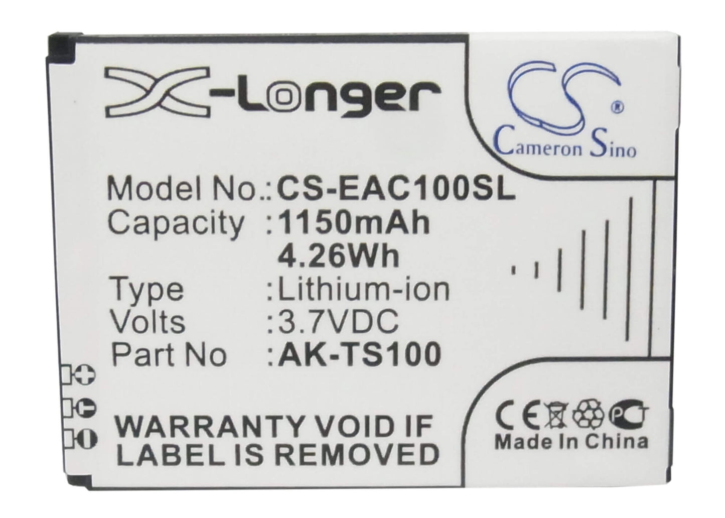 3.7V, 1150mAh, Li-ion Battery fits Emporia, Telme Ts100, Telme Ts100s, 4.255Wh