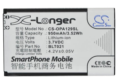 3.7V, 950mAh, Li-ion Battery fits Oppo, A129, A93, 3.515Wh