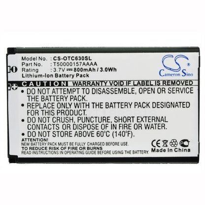 3.7V, 800mAh, Li-ion Battery fits Alcatel, Mandarina Duck, One Touch C630, 2.96Wh