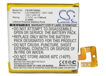 3.7V, 1780mAh, Li-Polymer Battery fits Sony Ericsson, Lt30a, Lt30at, 6.586Wh