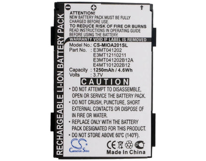 3.7V, 1250mAh, Li-ion Battery fits Mitac, Mio 180, Mio A200, 4.625Wh
