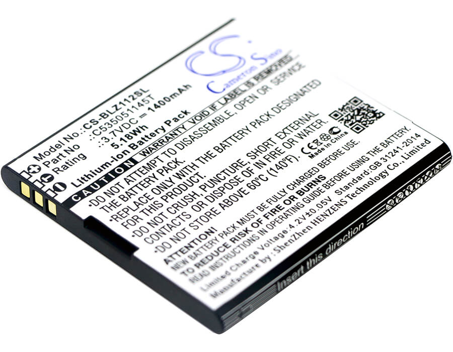 3.7V, 1400mAh, Li-ion Battery fits Blu, Yezz, Yz1120, 5.18Wh