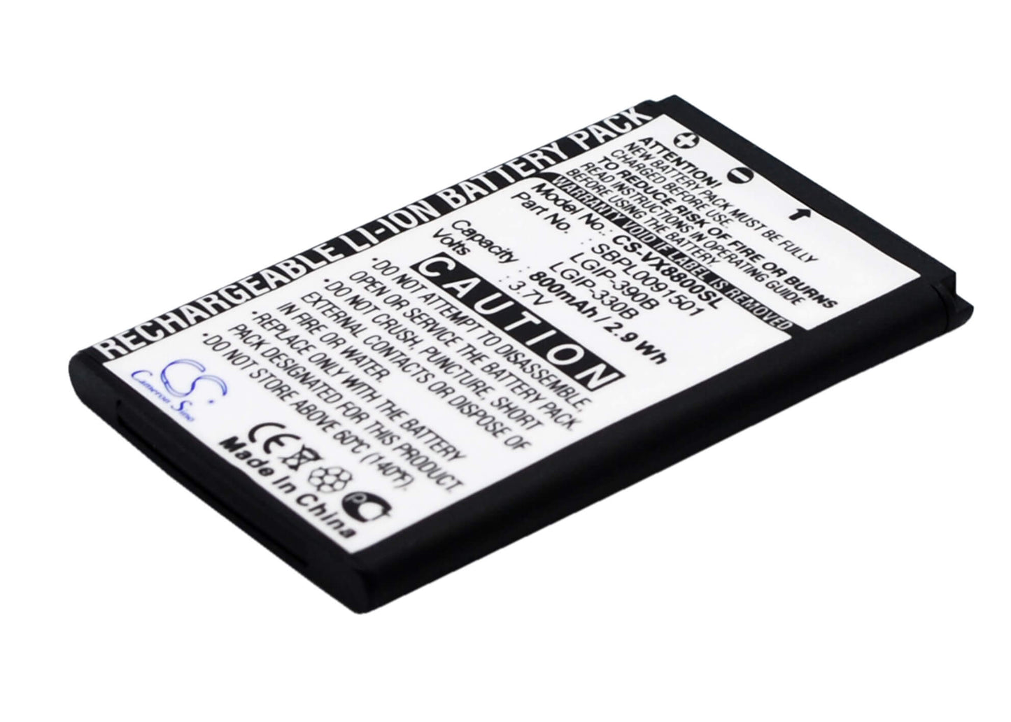 3.7V, 800mAh, Li-ion Battery fits Lg, Vx8800, Vx8800 Venus, 2.96Wh