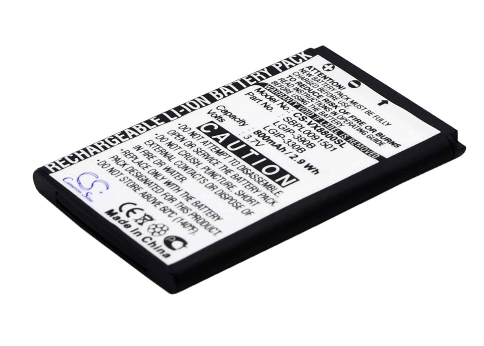 3.7V, 800mAh, Li-ion Battery fits Lg, Vx8800, Vx8800 Venus, 2.96Wh