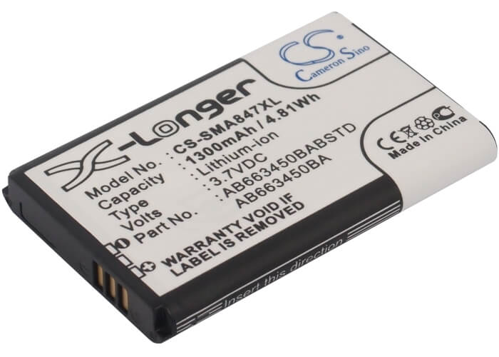 3.7V, 1300mAh, Li-ion Battery fits Samsung, Rugby Ii, Rugby Ii A847, 4.81Wh