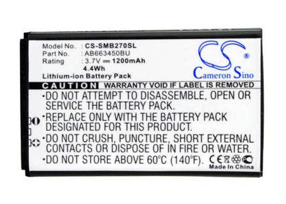 3.7V, 1200mAh, Li-ion Battery fits Samsung, B2700, Gt-b2700, 4.44Wh