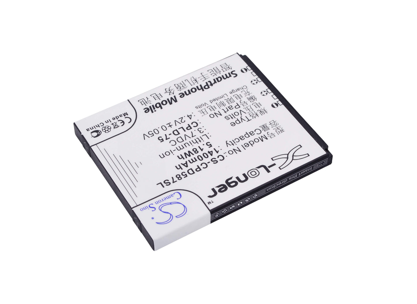 3.7V, 1400mAh, Li-ion Battery fits Coolpad, 5870, 7260, 5.18Wh