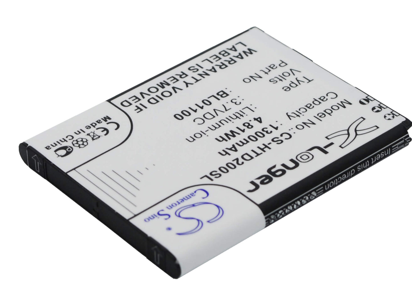 3.7V, 1300mAh, Li-ion Battery fits Htc, A320e, Desire 200, 4.81Wh
