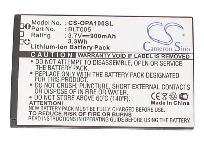 3.7V, 900mAh, Li-ion Battery fits Oppo, A100, A103, 3.33Wh