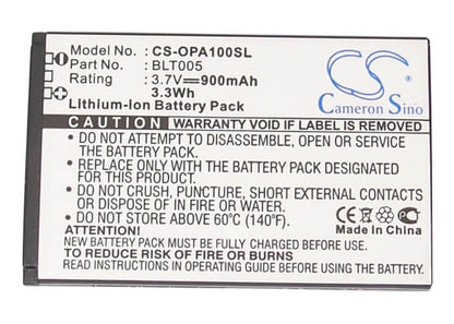 3.7V, 900mAh, Li-ion Battery fits Oppo, A100, A103, 3.33Wh