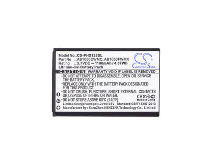 3.7V, 1100mAh, Li-ion Battery fits Philips, Xenium 128, Xenium X116, 4.07Wh