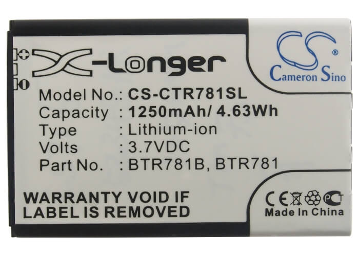 3.7V, 1250mAh, Li-ion Battery fits Casio, C781, Gzone Ravine 2, 4.625Wh