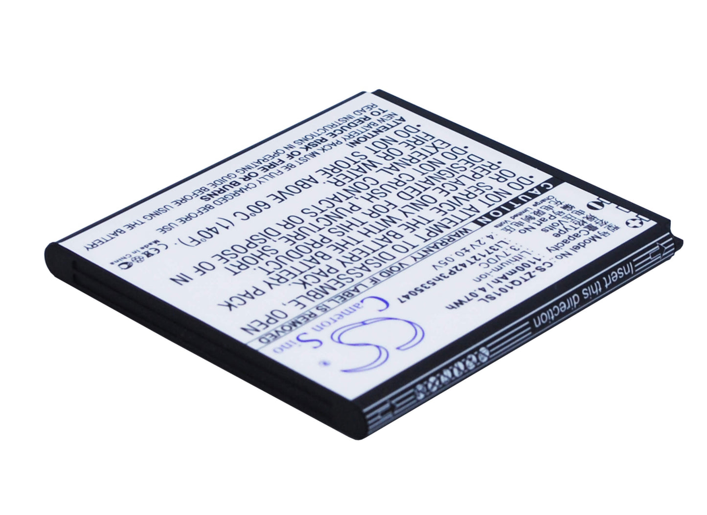 3.7V, 1100mAh, Li-ion Battery fits Zte, Q101t, 4.07Wh