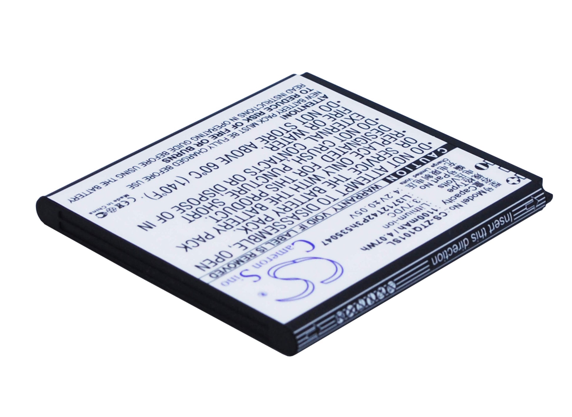 3.7V, 1100mAh, Li-ion Battery fits Zte, Q101t, 4.07Wh