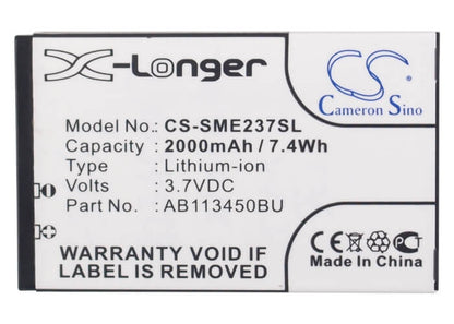 3.7V, 2000mAh, Li-ion Battery fits Samsung, E2370 Solid, Gt-e2370, 7.4Wh