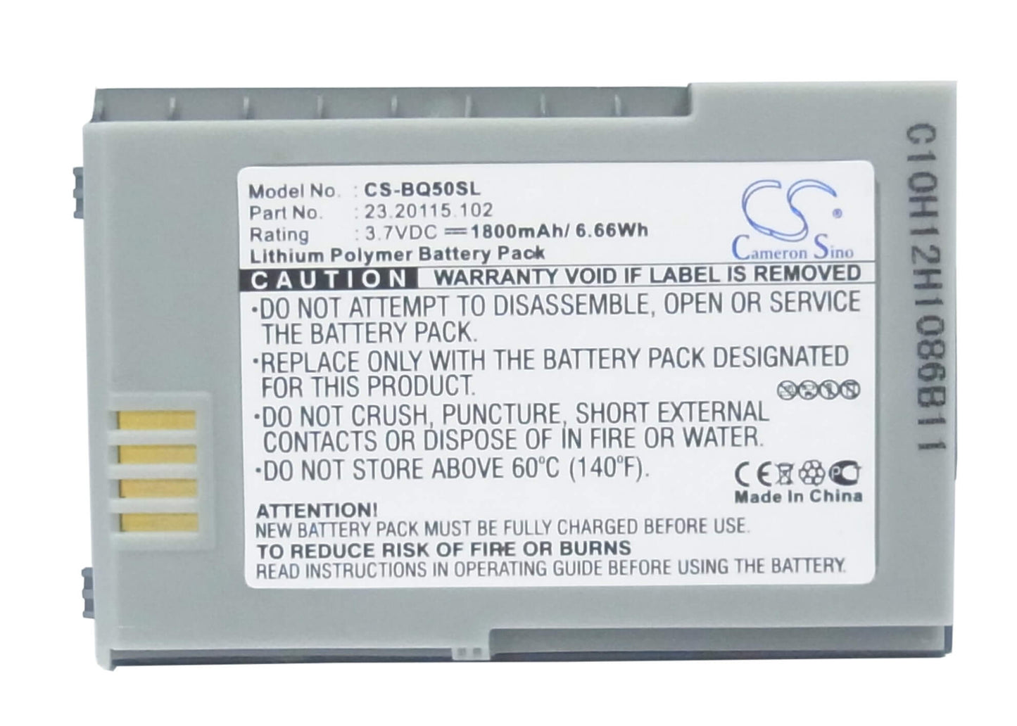 3.7V, 1800mAh, Li-Polymer Battery fits Benq, P50, 6.66Wh