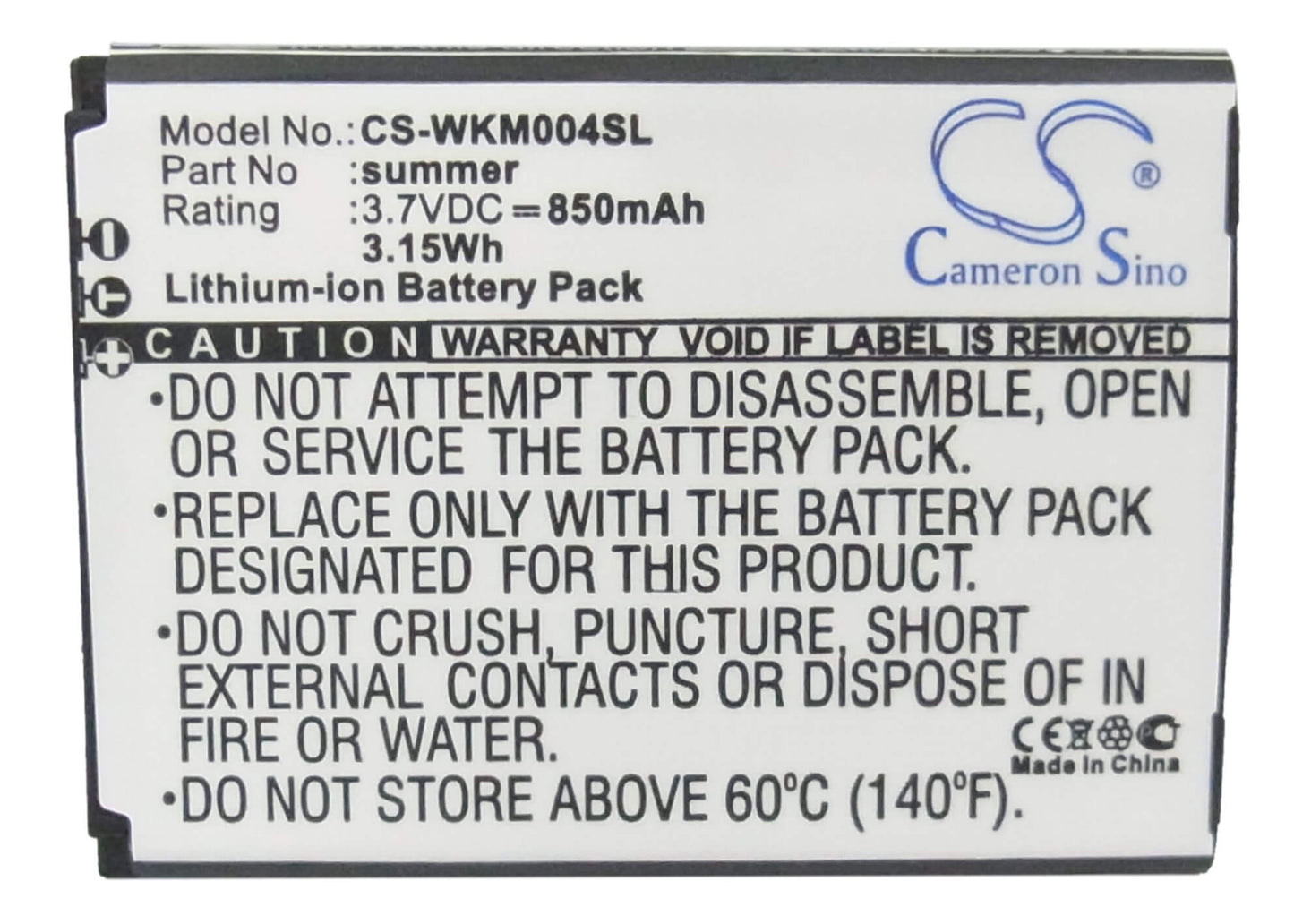 3.7V, 850mAh, Li-ion Battery fits Wiko, Soap, Summer, 3.145Wh