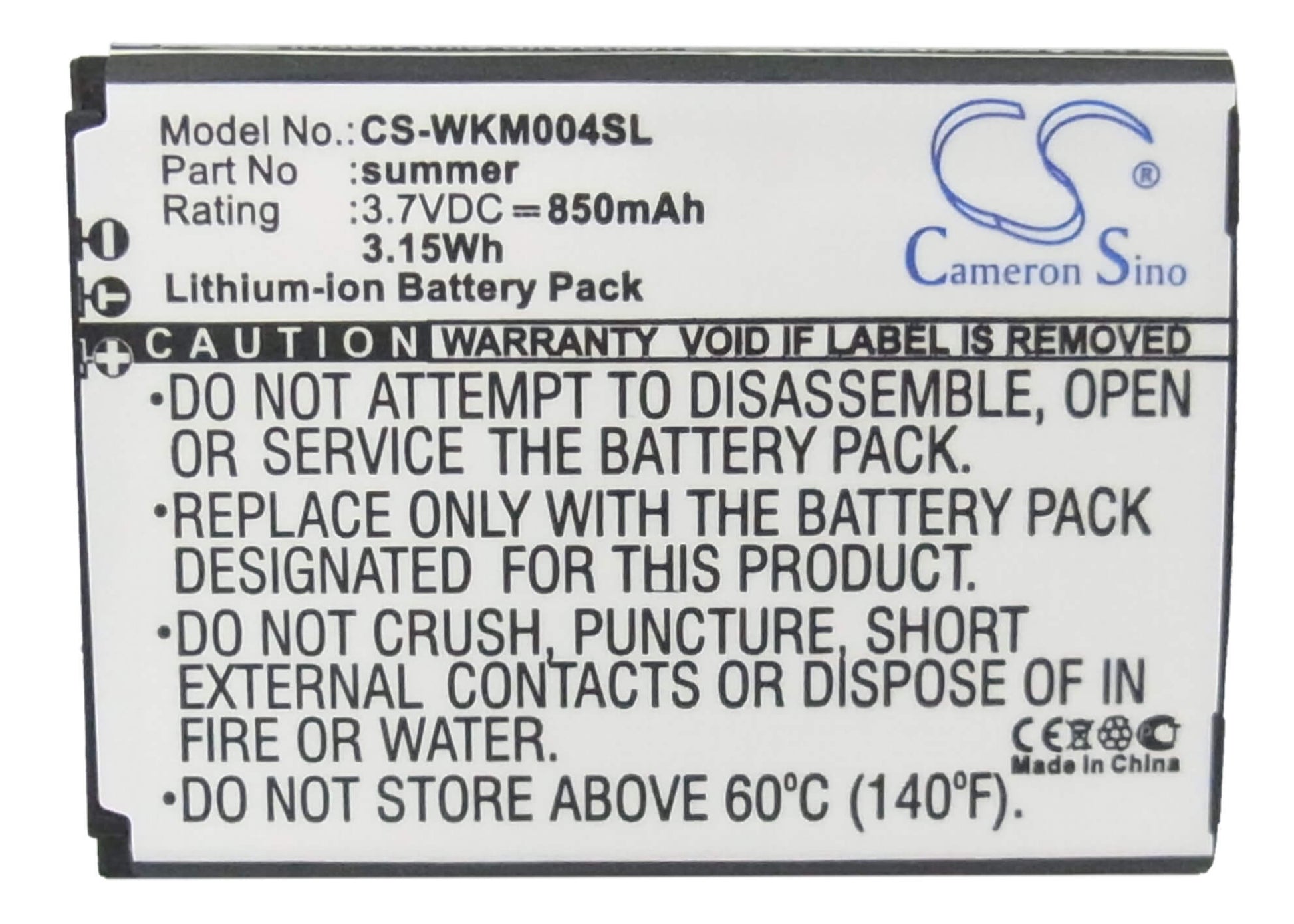 3.7V, 850mAh, Li-ion Battery fits Wiko, Soap, Summer, 3.145Wh