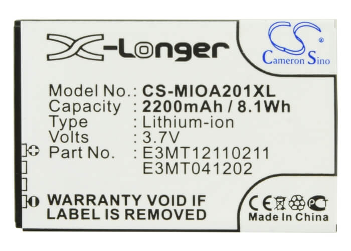 3.7V, 2200mAh, Li-ion Battery fits Mitac, Mio A200, Mio A201, 8.14Wh