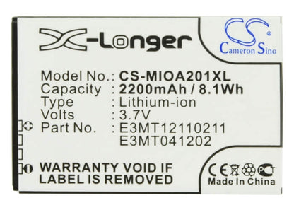 3.7V, 2200mAh, Li-ion Battery fits Mitac, Mio A200, Mio A201, 8.14Wh