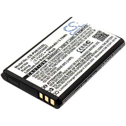 3.7V, 1000mAh, Li-ion Battery fits Philips, E103, E106, 3.7Wh