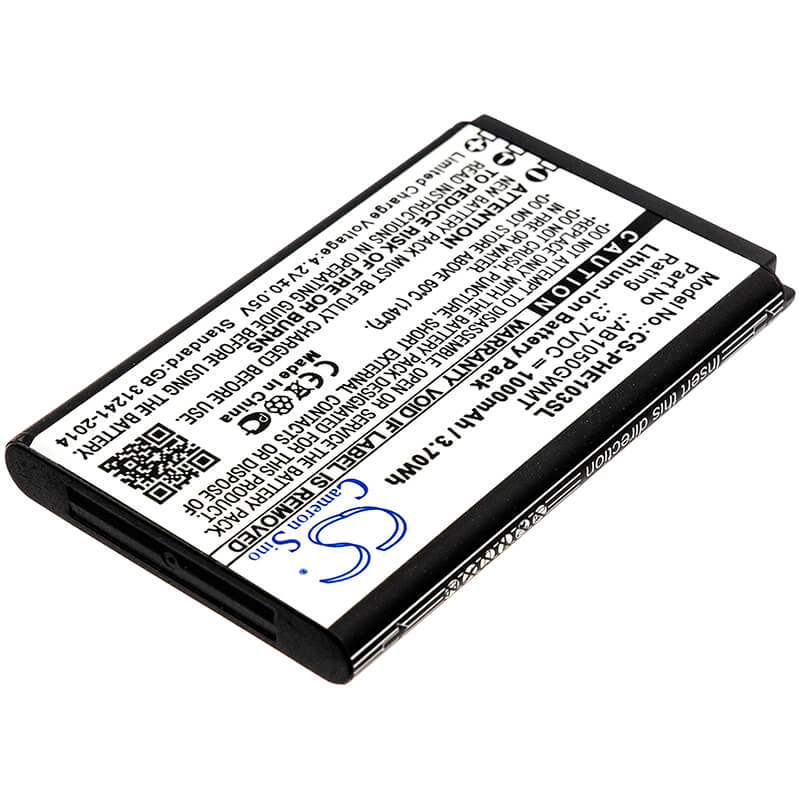 3.7V, 1000mAh, Li-ion Battery fits Philips, E103, E106, 3.7Wh
