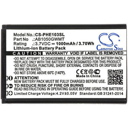 3.7V, 1000mAh, Li-ion Battery fits Philips, E103, E106, 3.7Wh