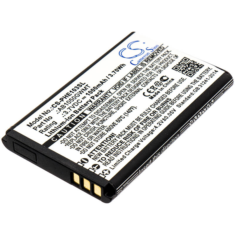 3.7V, 1000mAh, Li-ion Battery fits Doro, 1362, 2414, 3.7Wh