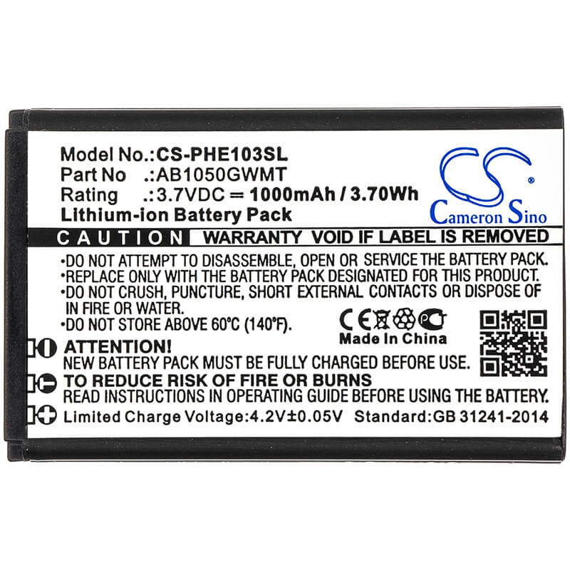 3.7V, 1000mAh, Li-ion Battery fits Doro, 1362, 2414, 3.7Wh
