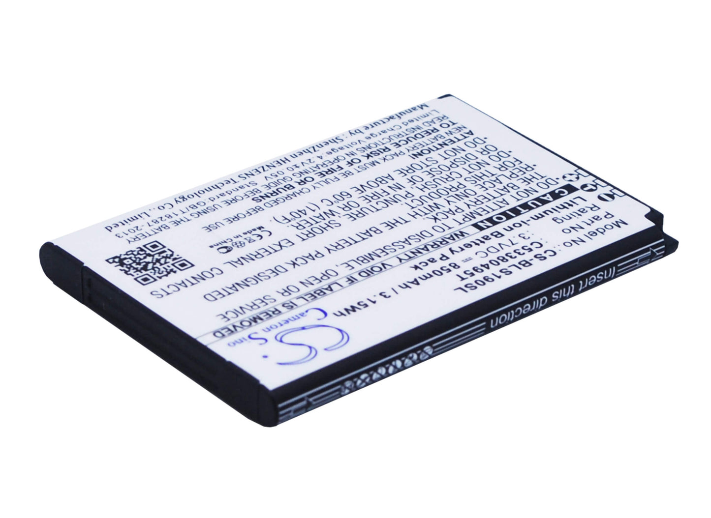 3.7V, 850mAh, Li-ion Battery fits Blu, Hero, S180, 3.145Wh