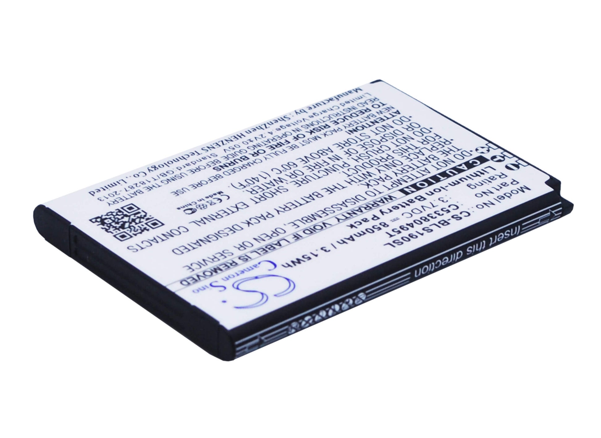 3.7V, 850mAh, Li-ion Battery fits Blu, Hero, S180, 3.145Wh