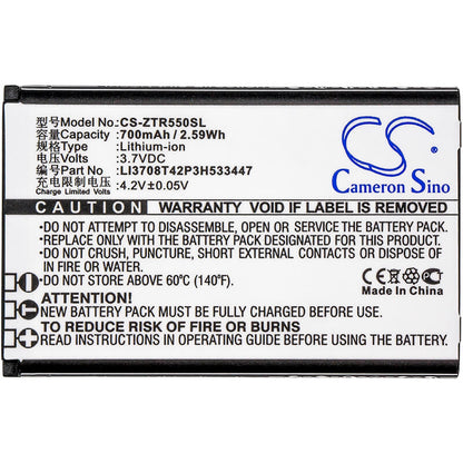 3.7V, 700mAh, Li-ion Battery fits Zte, R550, 2.59Wh