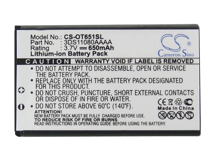 3.7V, 650mAh, Li-ion Battery fits Alcatel, Lollipops, One Touch 158, 2.405Wh
