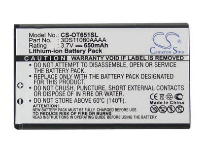3.7V, 650mAh, Li-ion Battery fits Tchibo, Kompact 106, 2.405Wh