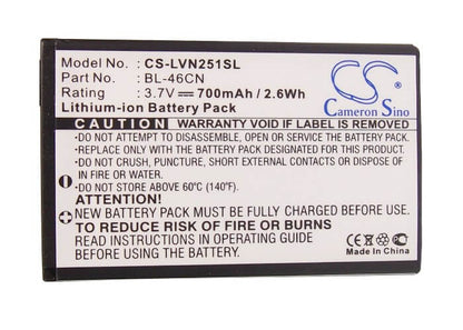 3.7V, 700mAh, Li-ion Battery fits Lg, A340, Cosmos 2, 2.59Wh