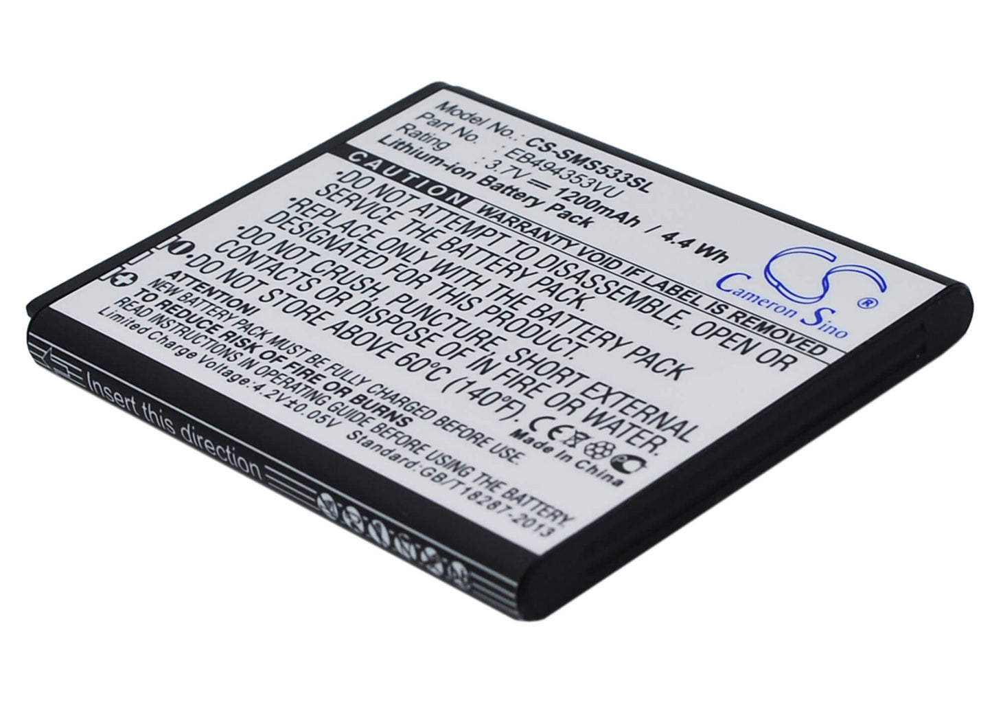 3.7V, 1200mAh, Li-ion Battery fits Samsung, Dart, Doubletime, 4.44Wh