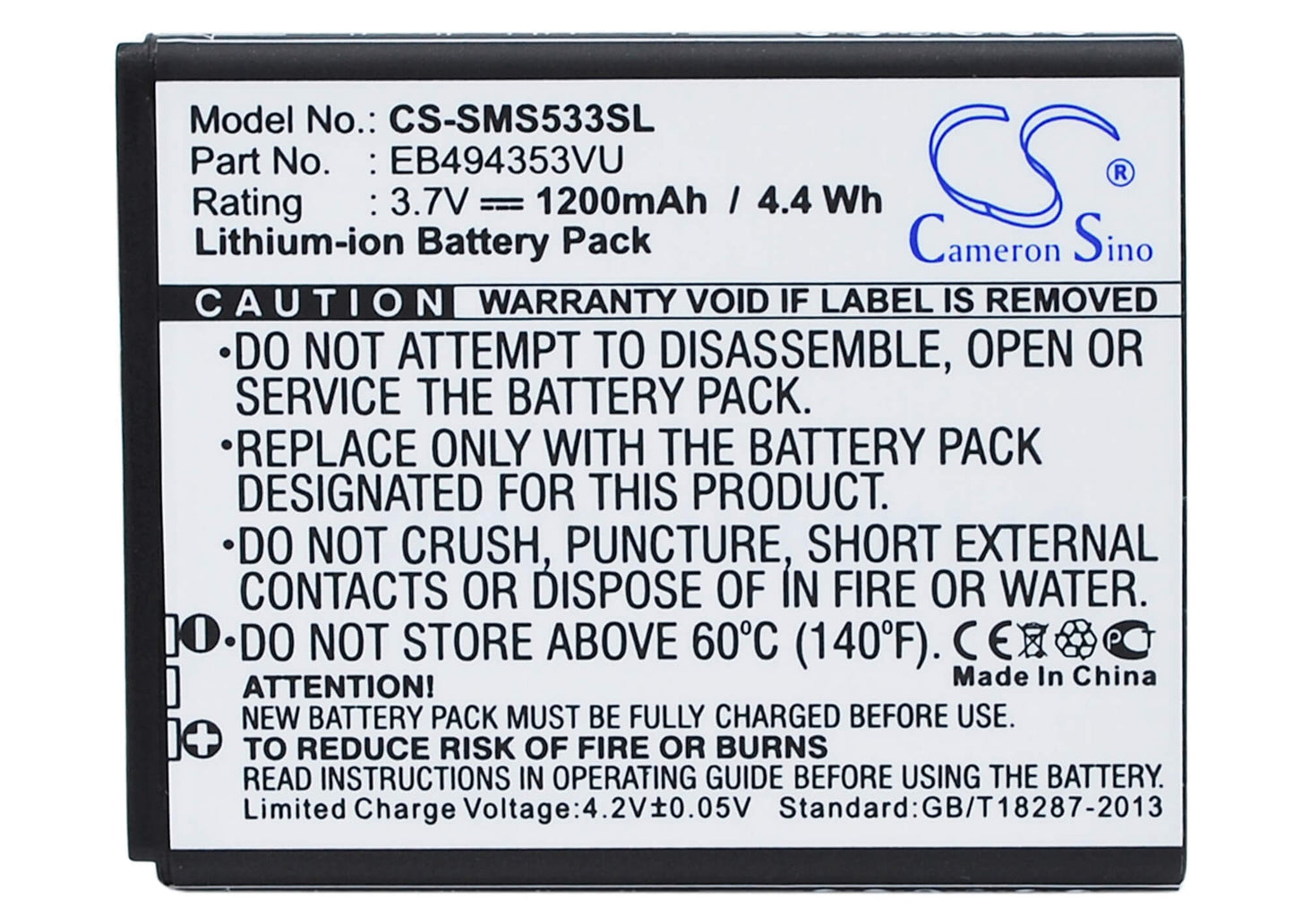 3.7V, 1200mAh, Li-ion Battery fits Samsung, Dart, Doubletime, 4.44Wh