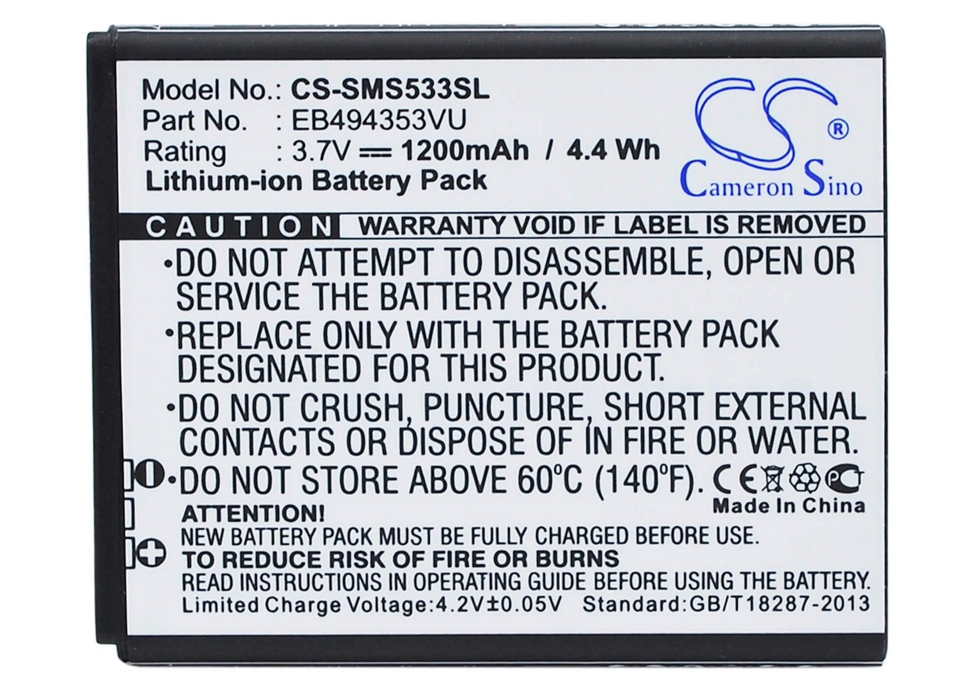3.7V, 1200mAh, Li-ion Battery fits Samsung, Dart, Doubletime, 4.44Wh