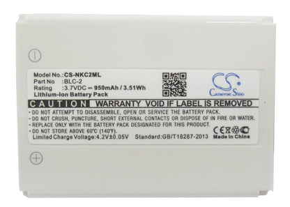 3.7V, 950mAh, Li-ion Battery fits Nokia, 1220, 1221, 3.515Wh