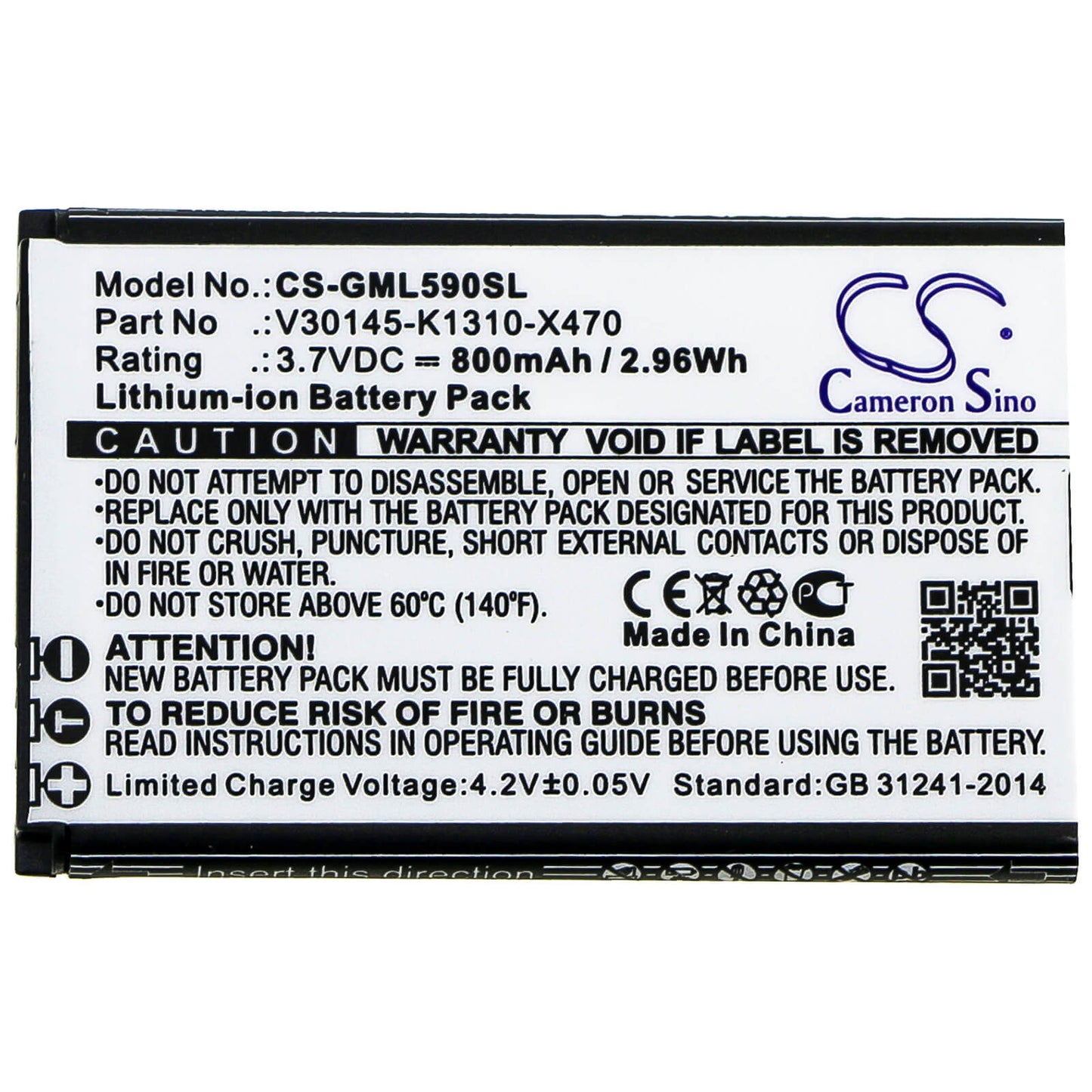 3.7V, 800mAh, Li-ion Battery fits Gigaset, Gl590, 2.96Wh