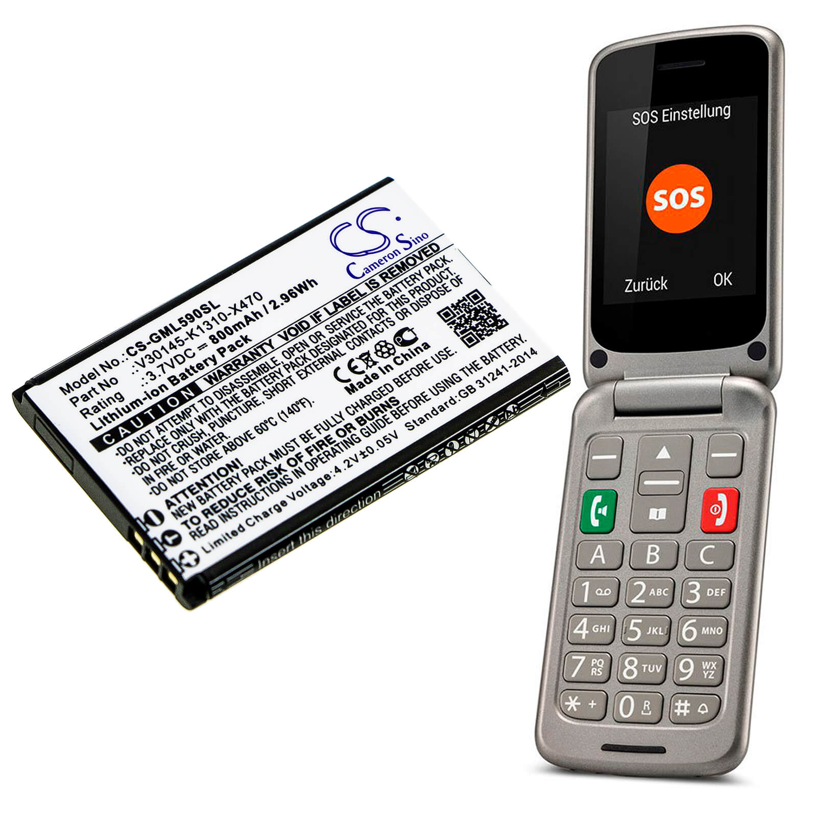 3.7V, 800mAh, Li-ion Battery fits Gigaset, Gl590, 2.96Wh