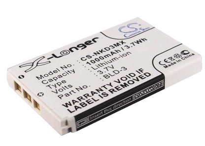 3.7V, 1000mAh, Li-ion Battery fits Nokia, 2100, 3200, 3.7Wh