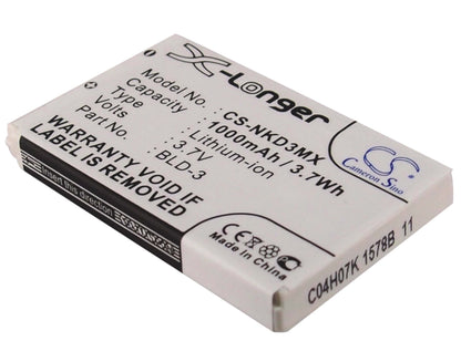 3.7V, 1000mAh, Li-ion Battery fits Nokia, 2100, 3200, 3.7Wh