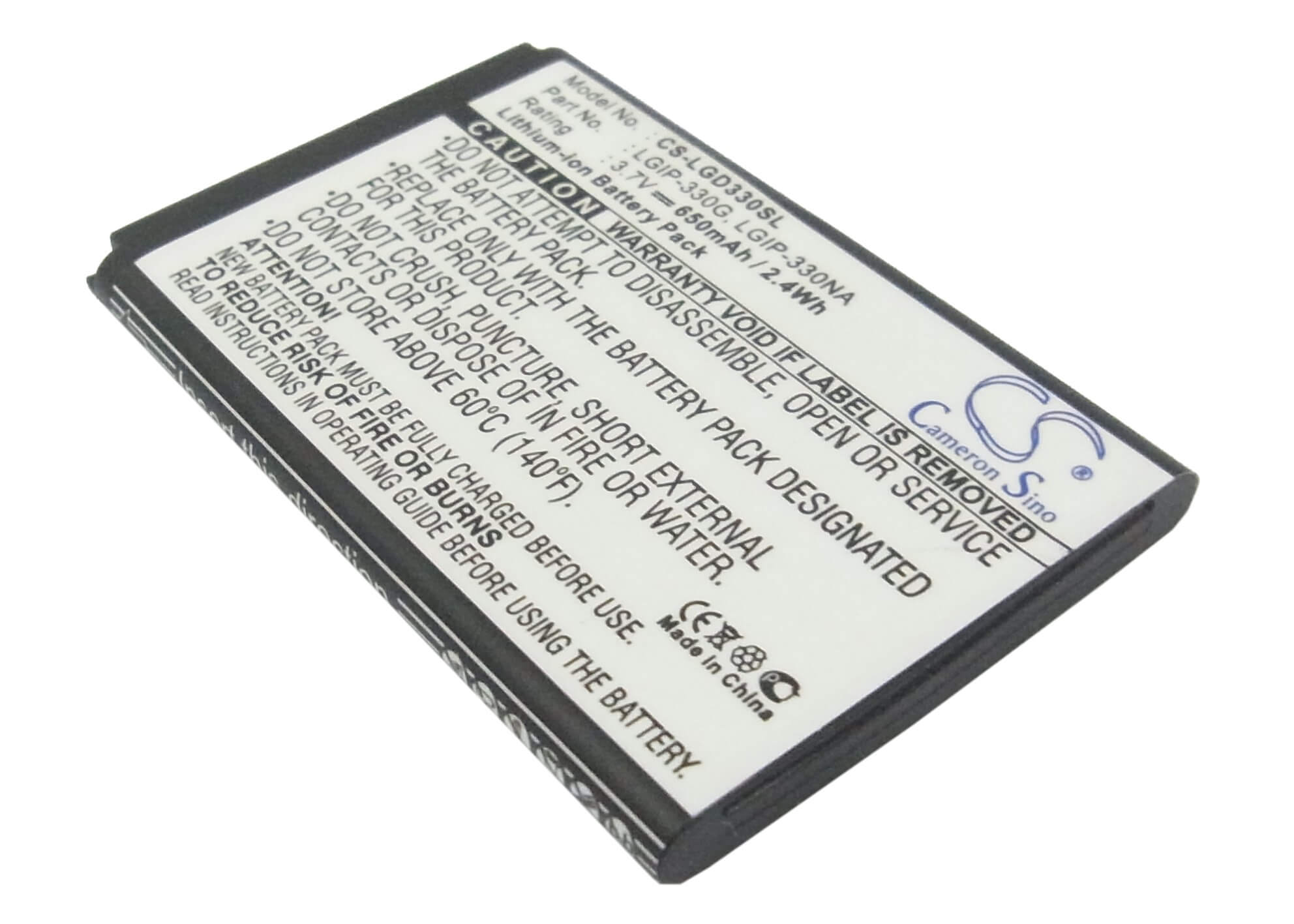 3.7V, 650mAh, Li-ion Battery fits Lg, Gb220, Gb230, 2.405Wh