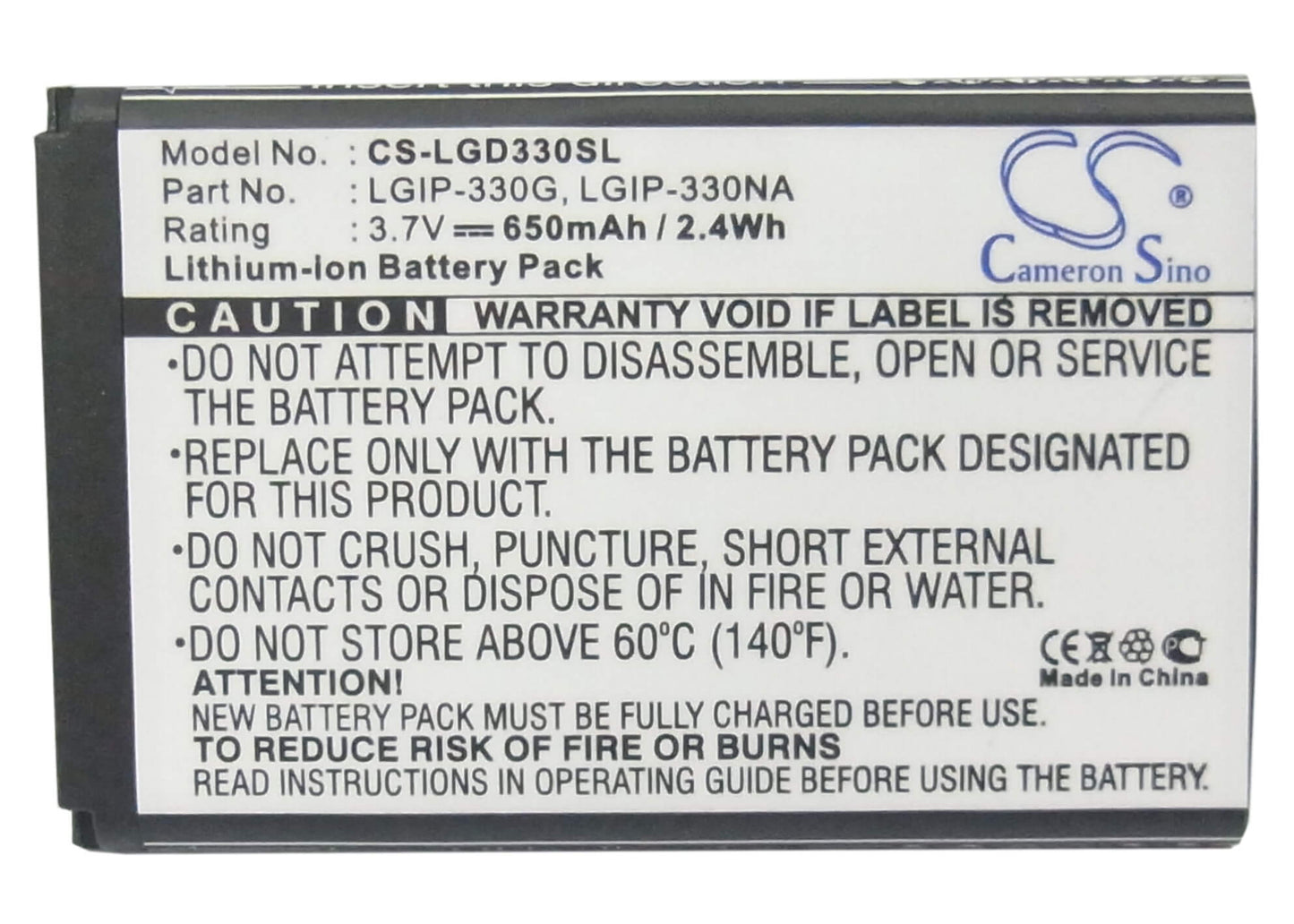 3.7V, 650mAh, Li-ion Battery fits Lg, Gb220, Gb230, 2.405Wh