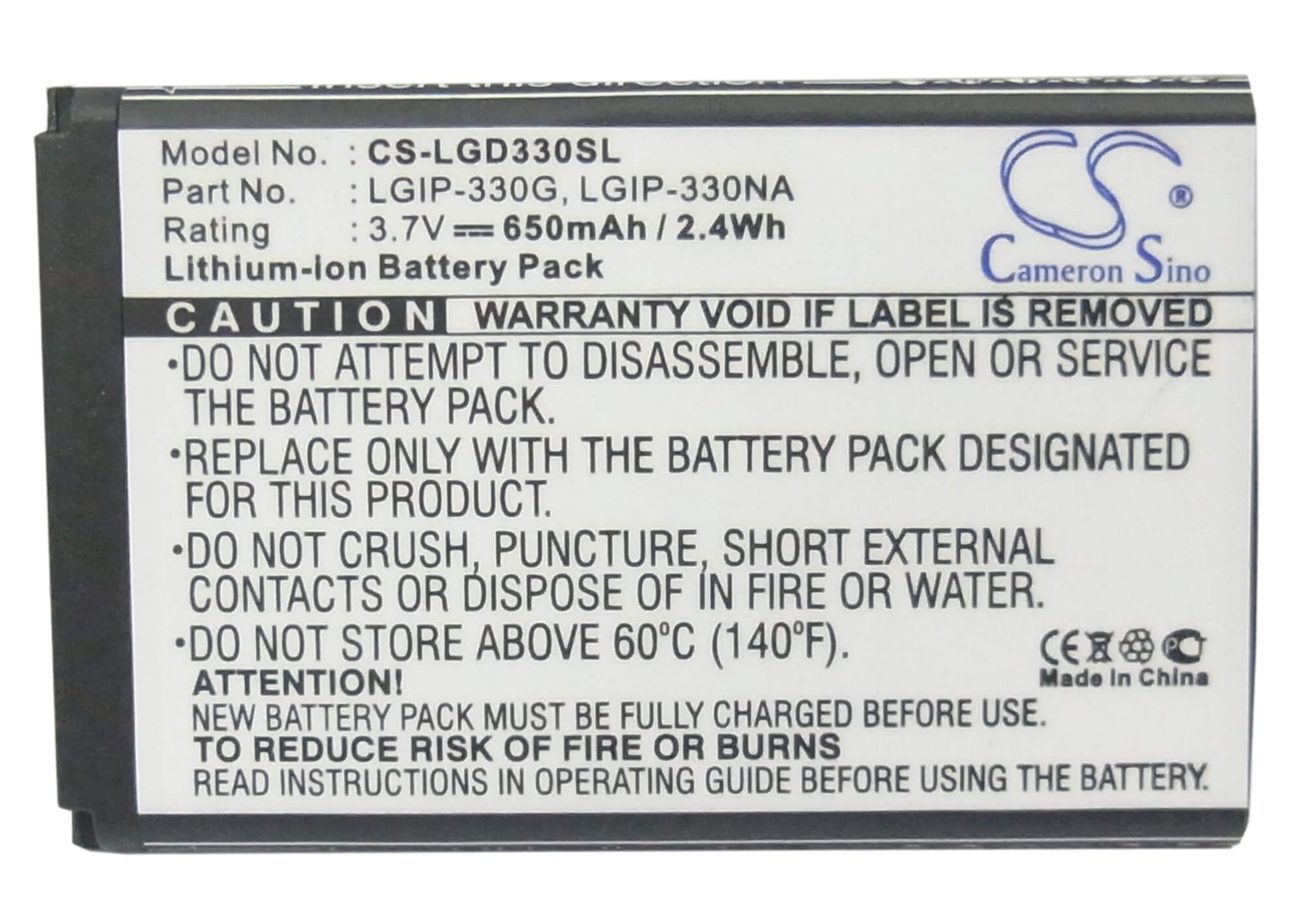 3.7V, 650mAh, Li-ion Battery fits Lg, Gb220, Gb230, 2.405Wh