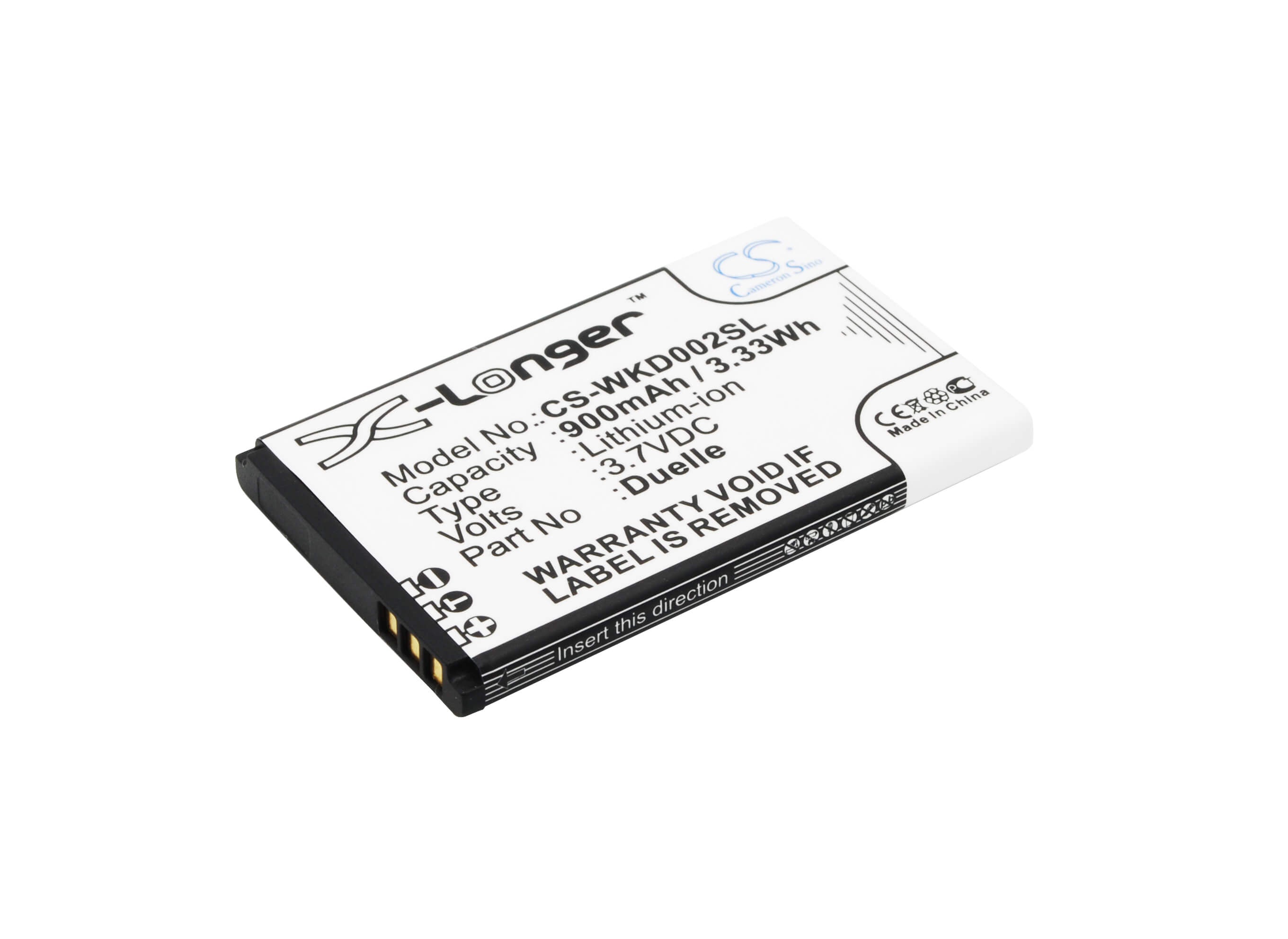 3.7V, 900mAh, Li-ion Battery fits Wiko, Duelle, 3.33Wh