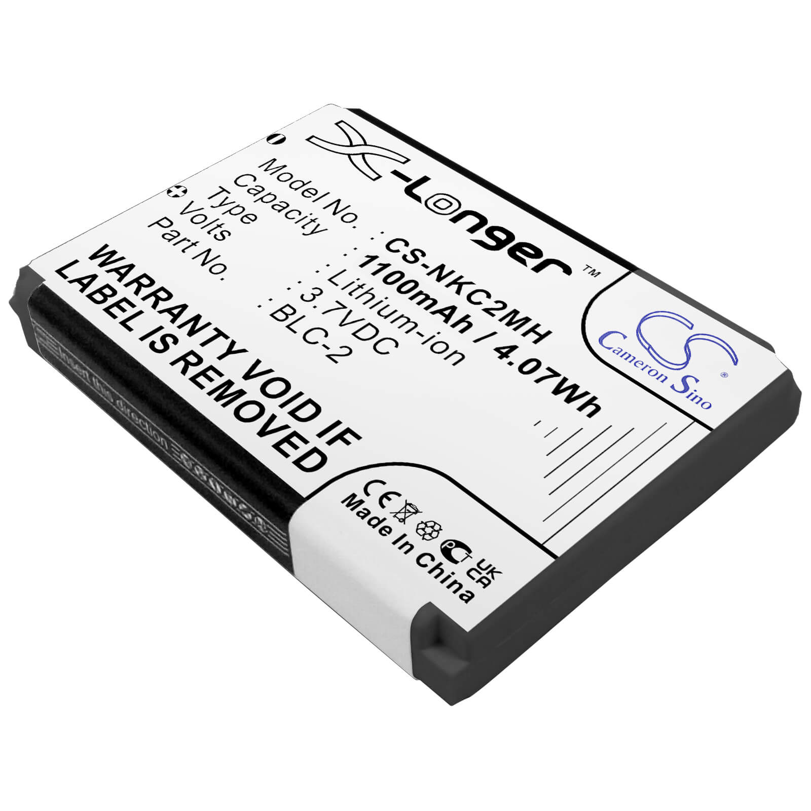 3.7V, 1100mAh, Li-ion Battery fits Nokia, 1220, 1221, 4.07Wh