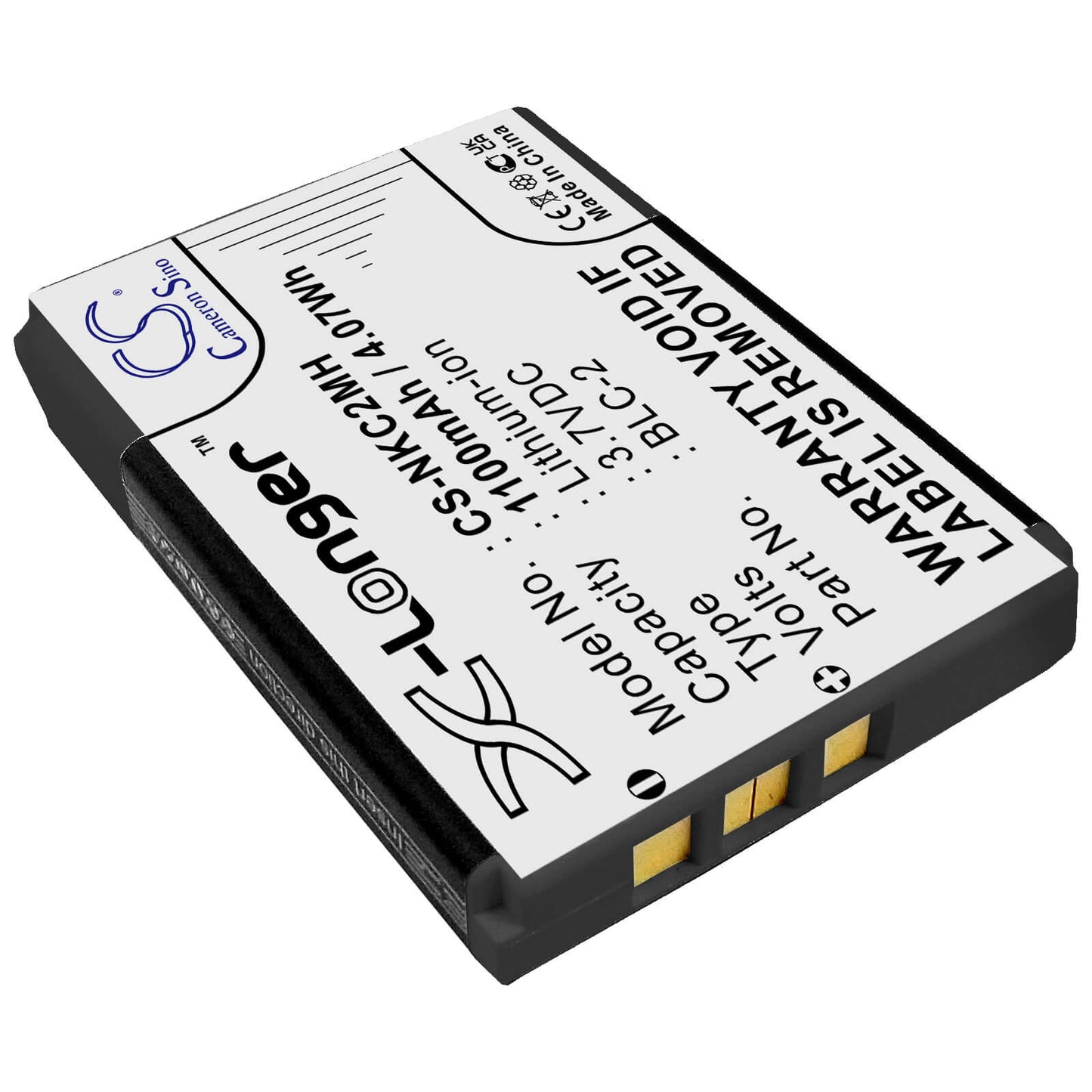 3.7V, 1100mAh, Li-ion Battery fits Nokia, 1220, 1221, 4.07Wh